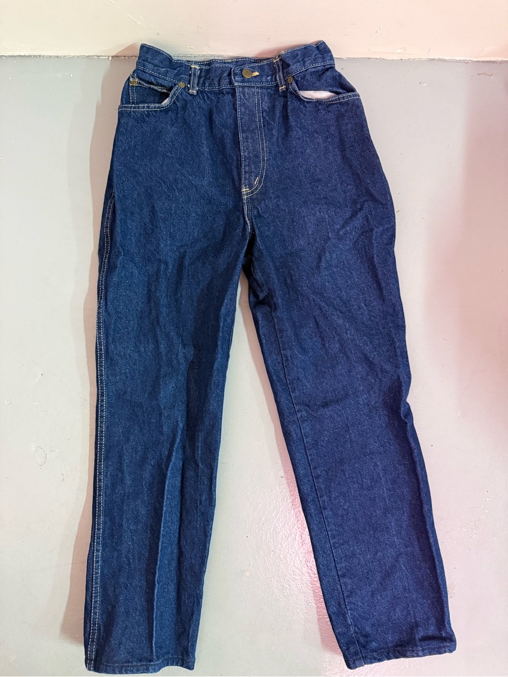 chic High-Rise Straight Leg Dark Blue Denim Jeans
